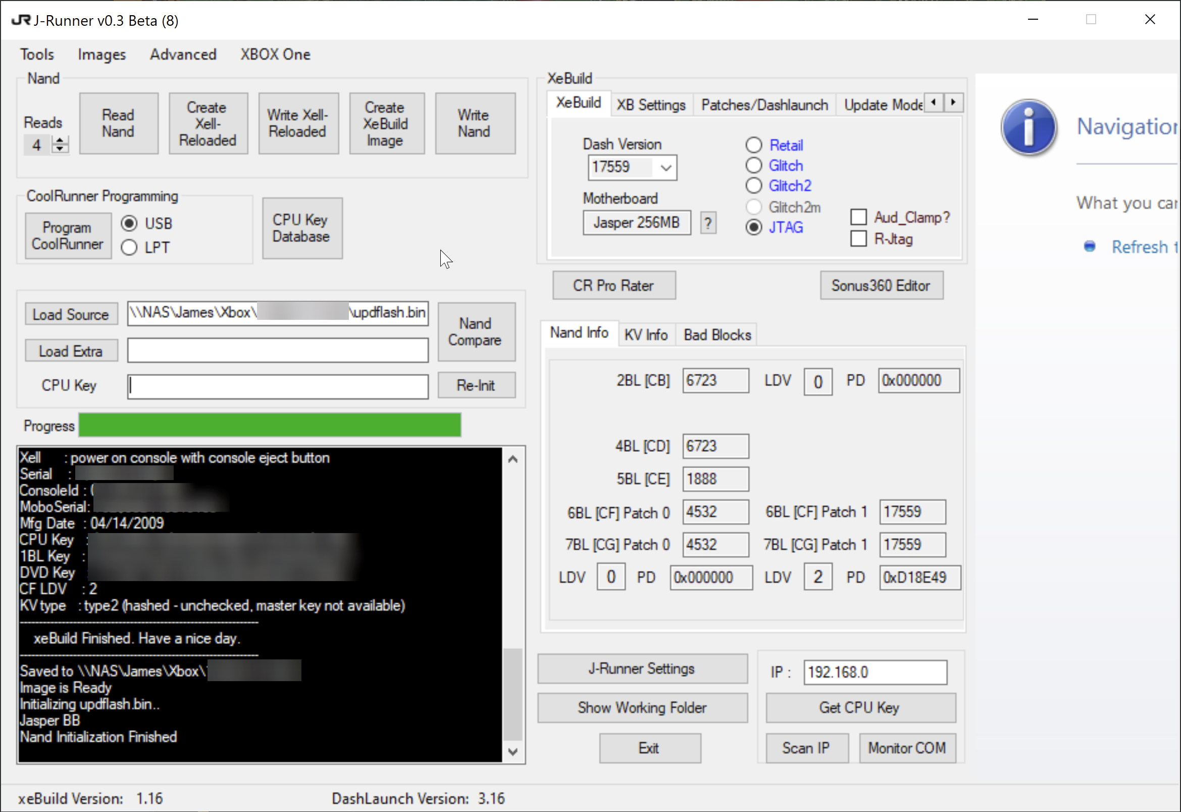 Image showing JRunner creating a updflash.bin file which will be used for flashing