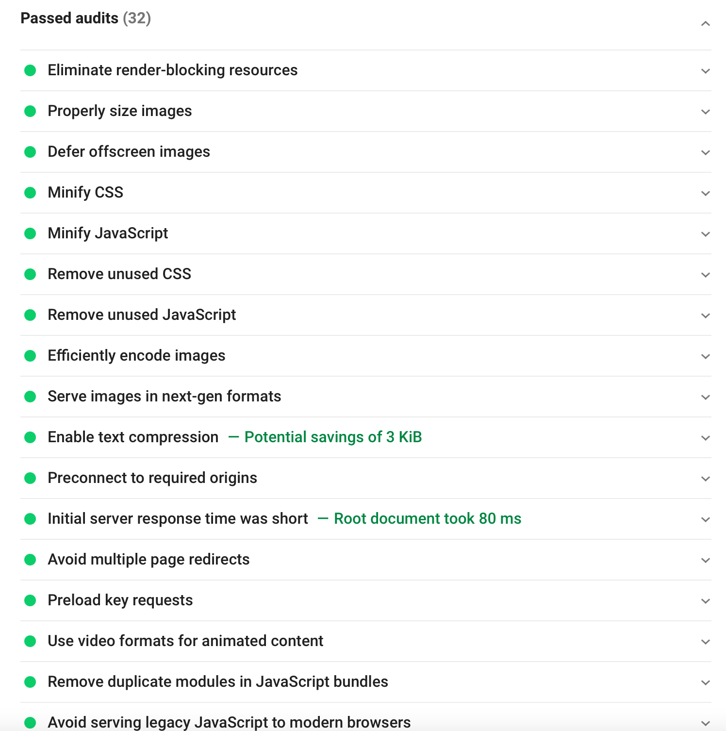 Google PageSpeed Insights showing 32/34 page optimisations