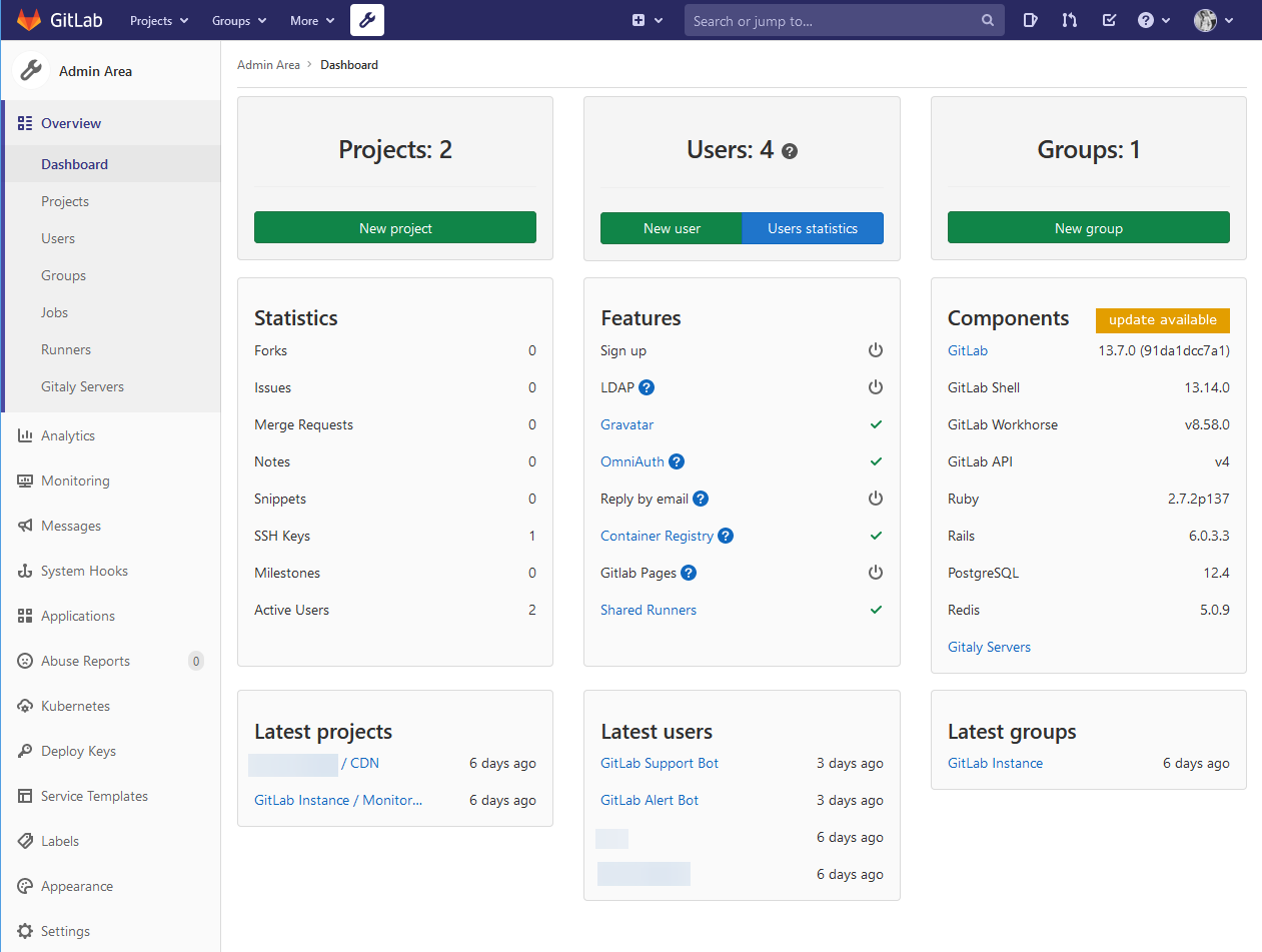 A image depicting the GitLab administrative panel page