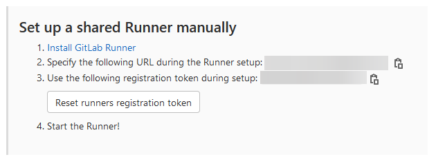 Image depicting the setup of a GitLab runner via URL and Token