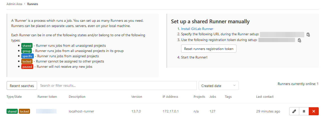 Image depicting GitLab runner page with runner available for us