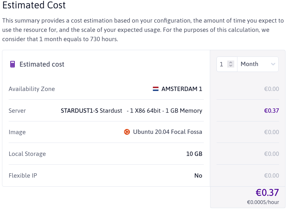 Image of billing breakdown depicting £0.37/m for a 1GB VPS