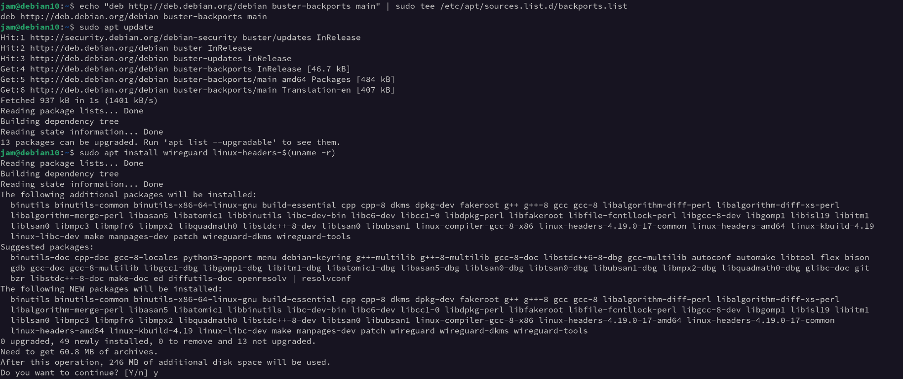 An image of the output of the above commands